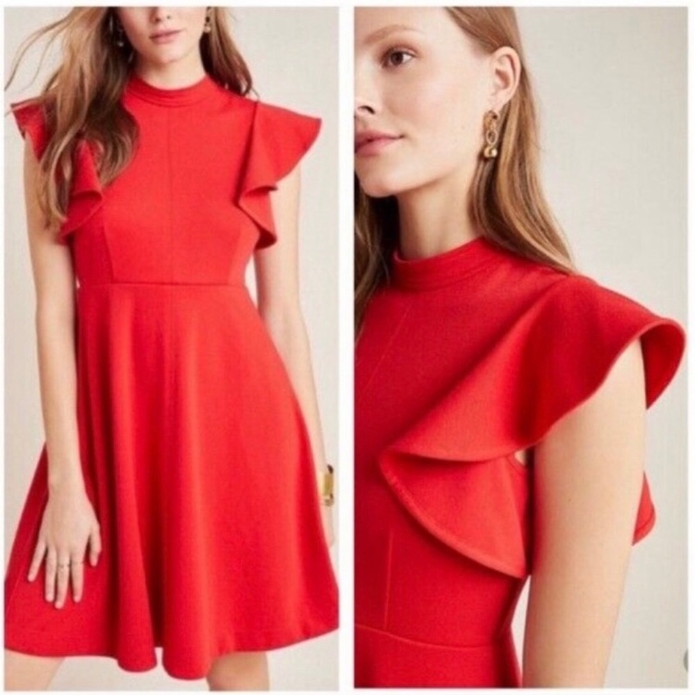 EUC Anthropologie-Maeve-Red-Deena-Mini-Dress Sz M
